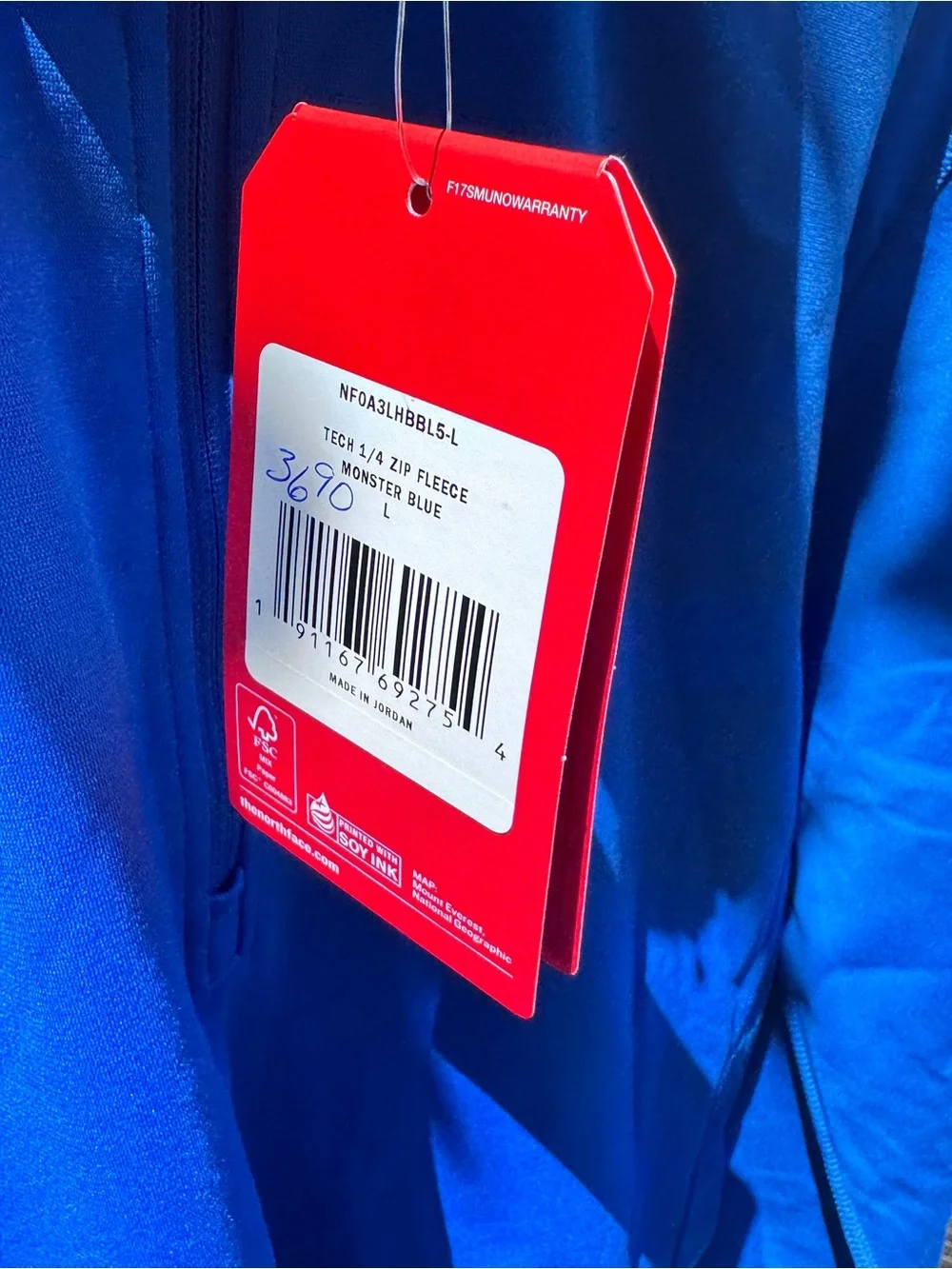 The North Face Tech 1/4 Zip Fleece Monster Blue NWT Men’s Large and Medium